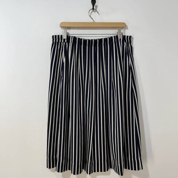 J.Crew Pleated Striped Navy Midi Skirt, Elastic Waistband, Pockets [size 6] - Picture 1 of 9